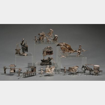 Twelve Miniature Chinese Silver Figures