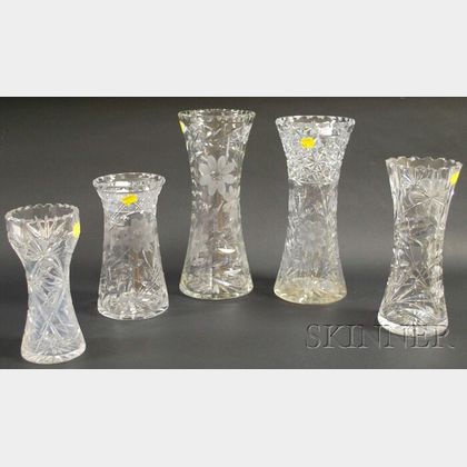 Five Colorless Cut Glass Vases