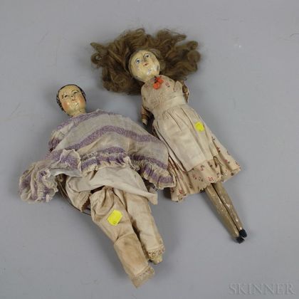 Two Painted Wooden and Felt Dolls.
