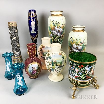 Ten Continental Ceramic and Glass Vases