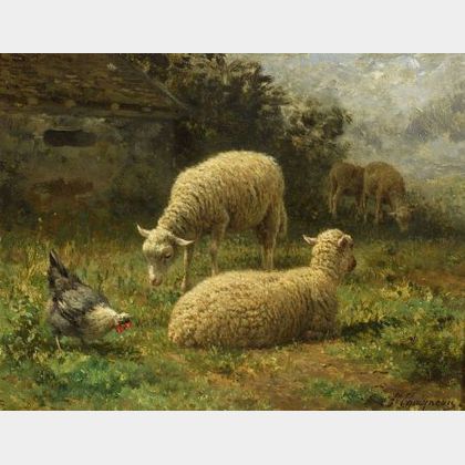 Jean Ferdinand Chaigneau (French, 1830-1906) Sheep in Landscape