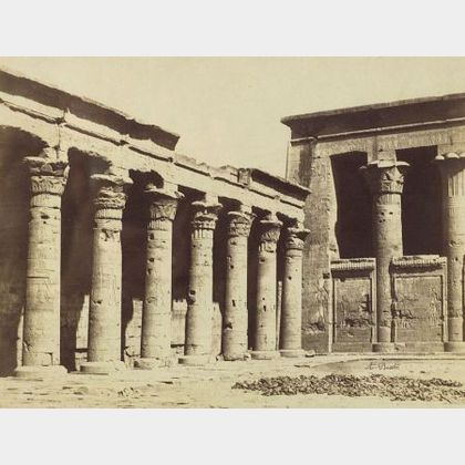 Continental School, 19th Century Lot of Three Views of Egyptian Temple Ruins.