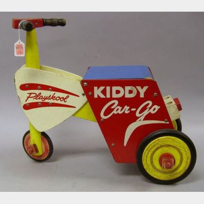 Vintage Playskool Painted Wooden Kiddy Car-Go Riding Tricycle