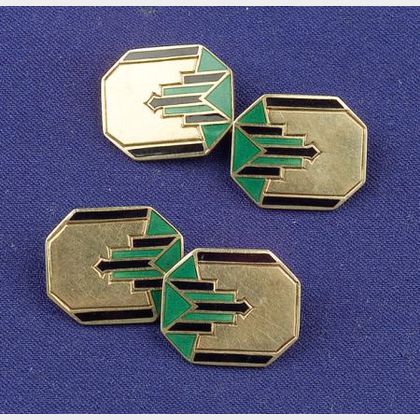 Art Deco 14kt Gold and Enamel Cuff Links