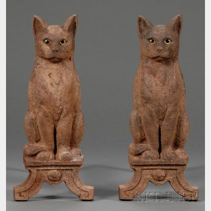 Sold at auction Pair of Cast Iron Cat Andirons Auction Number 2509