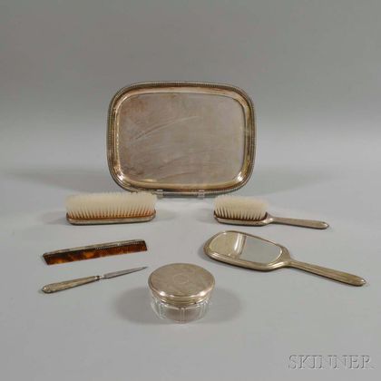 Gorham Sterling Silver Vanity Set and Silver-plated Tray