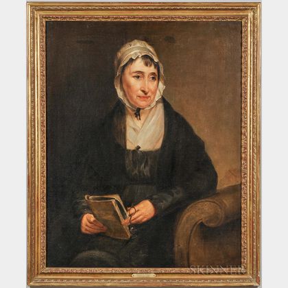 American School, 19th century Portrait of a Woman on a Settee Holding a Book and Eyeglasses
