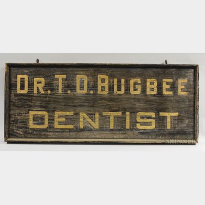 Black-painted Double-sided "Dr. T.D. Bugbee Dentist" Trade Sign
