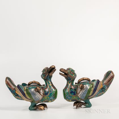 Pair of Cloisonne Duck-shaped Censers