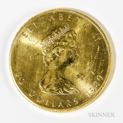 1980 Canadian $50 Maple Leaf Gold Coin. Estimate $800-1,000