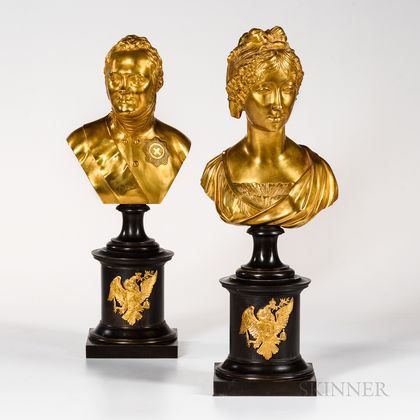 Pair of Gilded and Patinated Bronze Busts