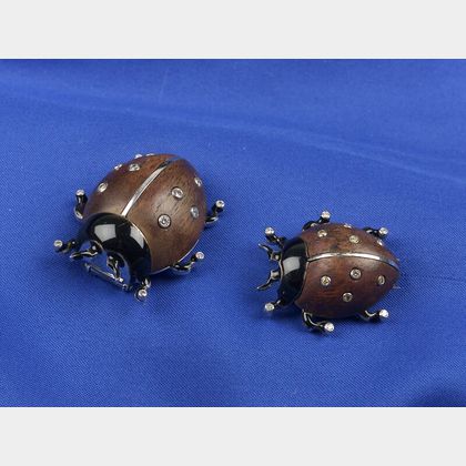 Two Enamel and Gem-set Ladybug Clips