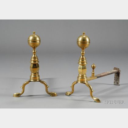 Pair of Brass Belted Ball-Top Andirons