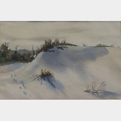 20th Century American School Watercolor on Paper Winter of a Dunes Landscape
