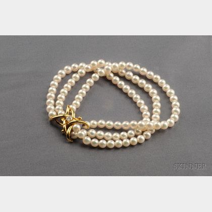 18kt Gold, Cultured Pearl, and Diamond Bracelet, Tiffany & Co.