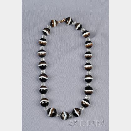 Banded Agate and Rock Crystal Bead Necklace