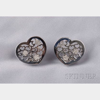 18kt White Gold and Diamond Heart Earclips, Pasquale Bruni