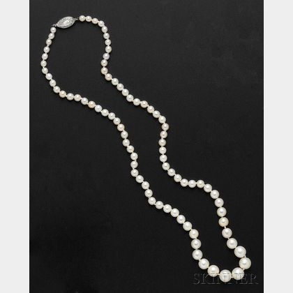 Pearl Necklace, with Art Deco Platinum and Diamond Clasp, Cartier