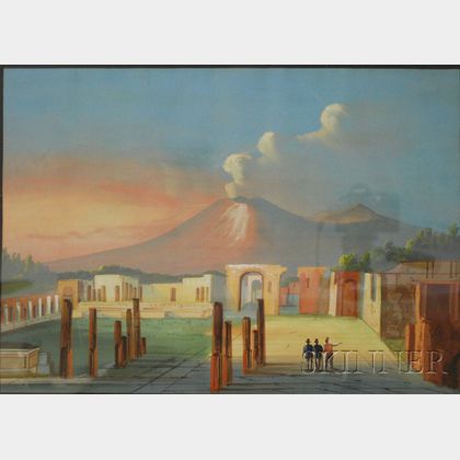 Continental School, 19th Century Lot of Two Views of Pompeii: Forum di Pompei