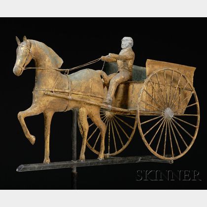 Gilt Copper Horse and Cart Weather Vane
