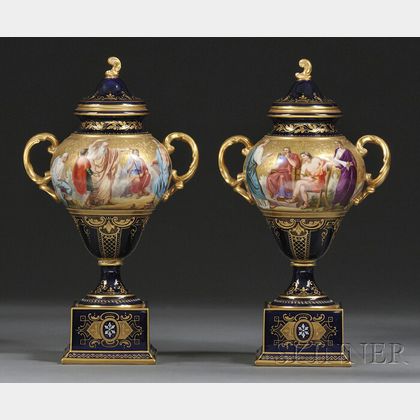 Pair of Royal Vienna Porcelain Vases with Covers
