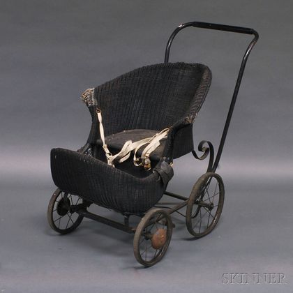 Victorian Black-painted Wicker Baby Carriage. Estimate $100-150