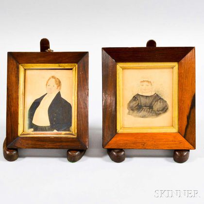 Two Framed Watercolor Portrait Miniatures