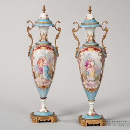 Pair of Sevres Porcelain Vases and Covers