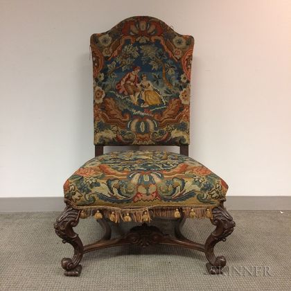 Renaissance-style Carved and Needlepoint-upholstered Walnut Side Chair