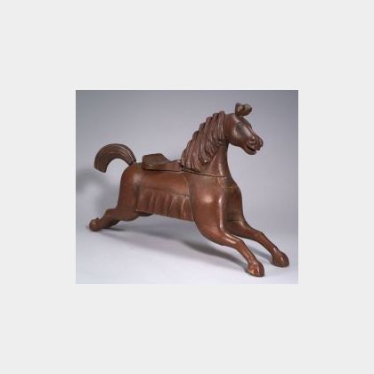Red Painted Carved Pine Horse Figure