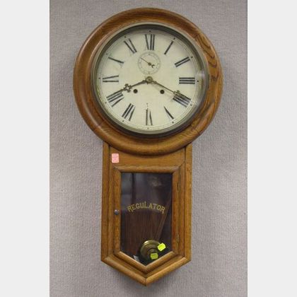 Waterbury Clock Co. Oak &#34;Admiral&#34; Regulator Wall Timepiece