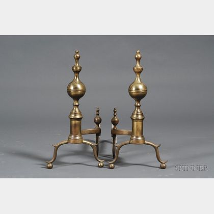 Pair of Federal Brass and Iron Andirons