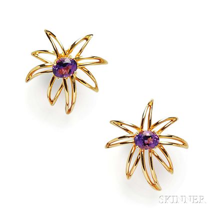 18kt Gold and Amethyst "Fireworks" Earclips, Tiffany & Co.
