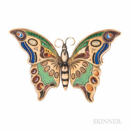 Victorian Gold and Enamel Butterfly-form Sentimental Brooch