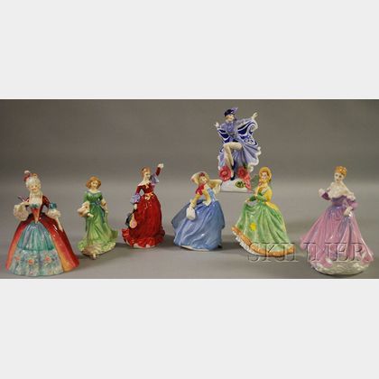 Seven Royal Doulton Porcelain Figures of Women