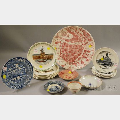 Seventeen Pieces of Transfer-decorated Ceramic Tableware and a Chinese Export Porcelain Cup and Saucer