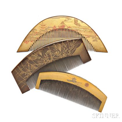 Three Wood Lacquer Combs