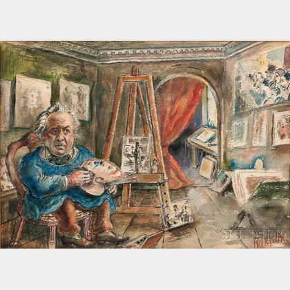 David Davidovich Burliuk (American/Ukrainian, 1882-1967) Honoré Daumier in His Studio