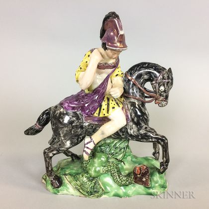 Lustre-decorated St. George and the Dragon Ceramic Figure
