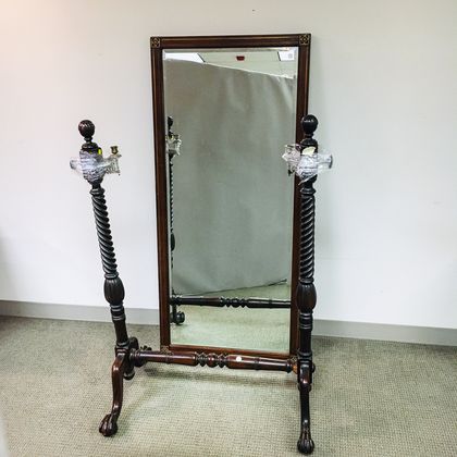 French Empire-style Inlaid Fruitwood Cheval Mirror