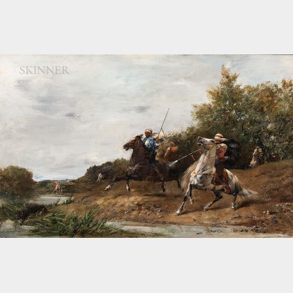 Eugène Fromentin (French, 1820-1876) Arab Horsemen Hunting Boar