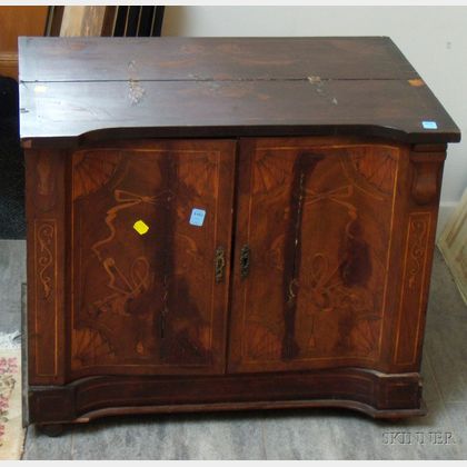 Small Continental Inlaid and Marquetry Decorated Lift-top Two-Door Cabinet