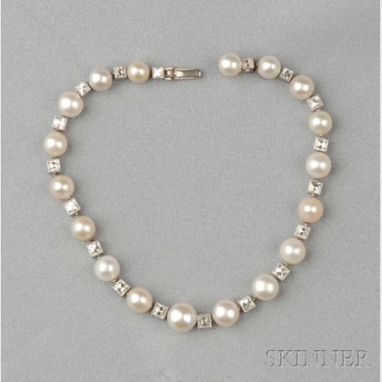 Platinum, Pearl, and Diamond Bracelet