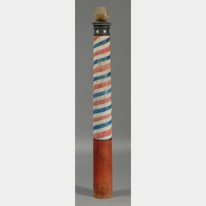 Large Turned and Painted Wooden Barber Pole