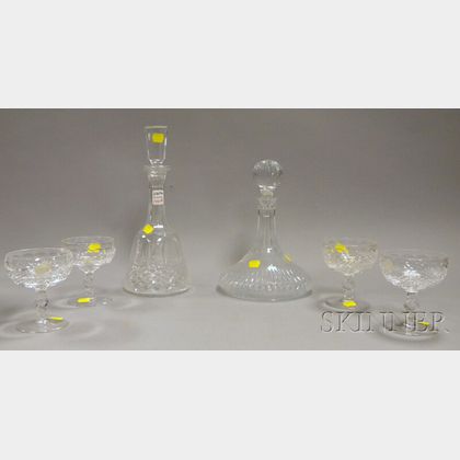 Waterford Colorless Cut Glass Decanter and a Set of Four Champagne/Sherbets, with Another Cut Glass Decanter