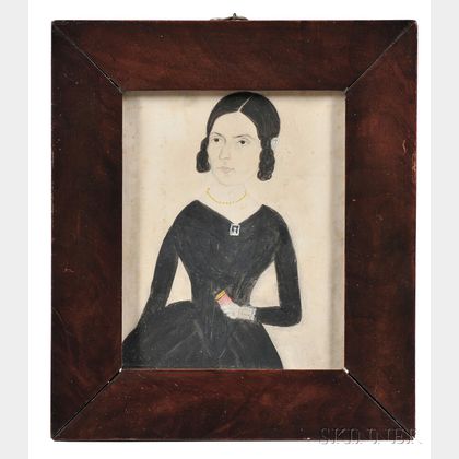 Jane A. Davis (Connecticut/Rhode Island, 1821-1855) Portrait of a Woman in a Black Dress Holding a Red Book