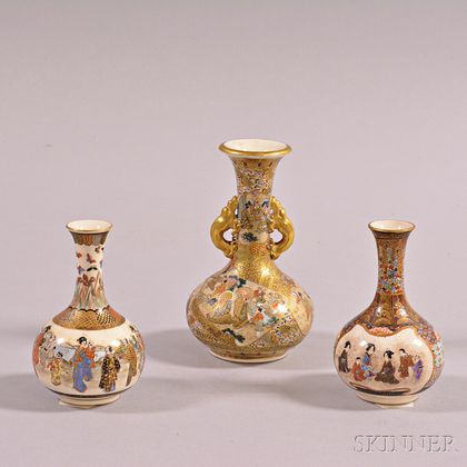 Three Small Satsuma Bottle Vases
