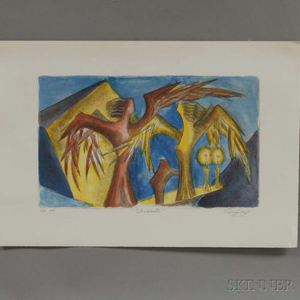 Unframed Chaim Gross (American, 1904-1991) Color Lithograph Shabbath