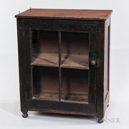 Small Black-painted Glazed Cupboard