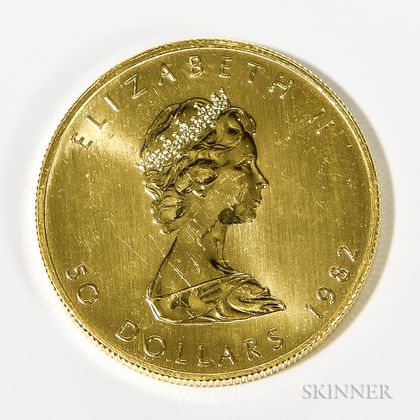 1982 Canadian $50 Maple Leaf Gold Coin. Estimate $800-1,000
